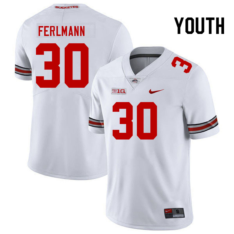 Youth Ohio State Buckeyes #30 John Ferlmann White Authentic College Stitched Football Jersey 23LY043MZ